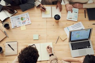 Team collaborating in a design sprint